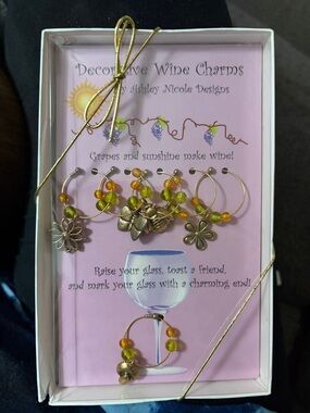 Decorative Wine Charms - Gold with Amber & Lime Beads